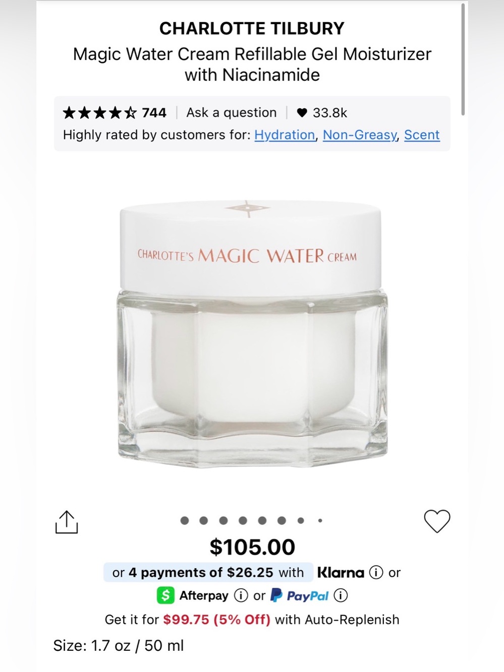 Charlotte Tilbury Magic Water Cream -50mL